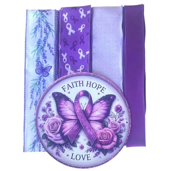 Purple Awareness Wreath Kit | Butterfly Sign, Ribbon, Roses | Faith Hope Love - Picture 2 of 9